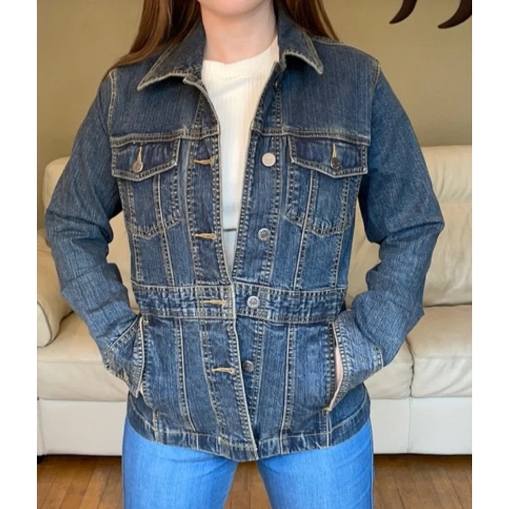 Eddie Bauer cotton blend Jean Stretch Darker Blue Classic Denim Jacket L